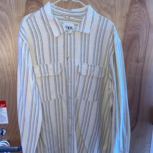 Zara Man Button-Down Long-Sleeve Striped Flannel XL New With Tags